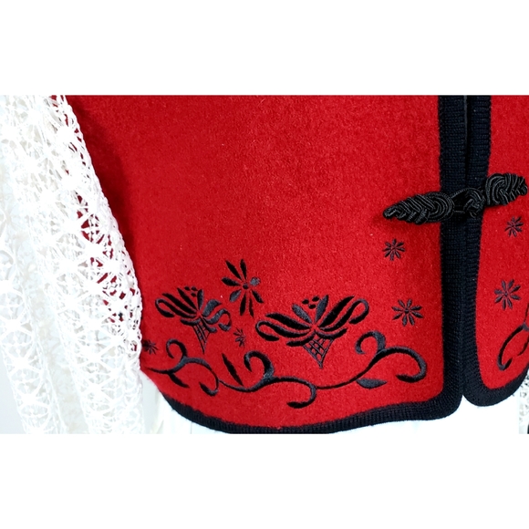 ☆SOLD☆ Vintage Red Boiled Wool Embroidered Vest XL - Picture 3 of 5